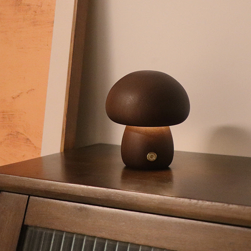 Wooden Cute Mushroom LED Night Light With Touch Switch